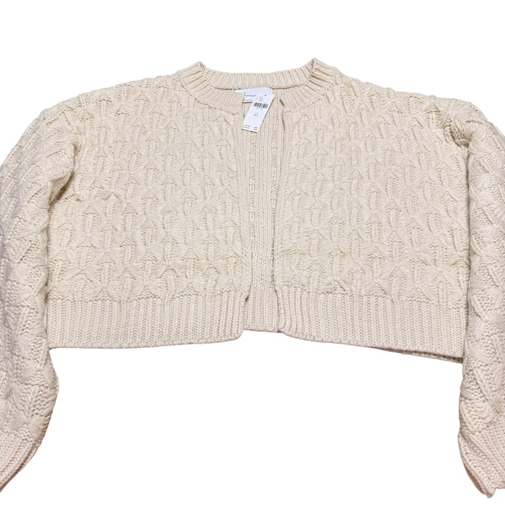 Anthropologie | NWT Cream Cropped Cable  Knit Cardigan Sweater | ONE SIZE - Picture 6 of 13